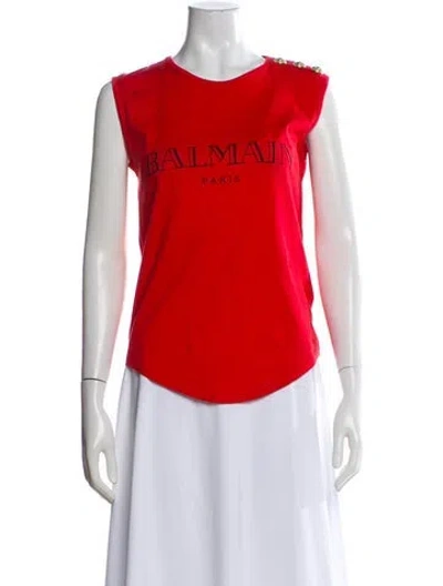Pre-owned Balmain Graphic Print Crew Neck T-shirt In Red