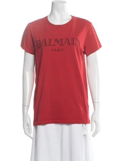 Pre-owned Balmain Graphic Print Crew Neck T-shirt In Red