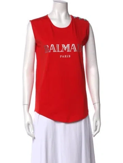 Pre-owned Balmain Graphic Print Crew Neck T-shirt In Red