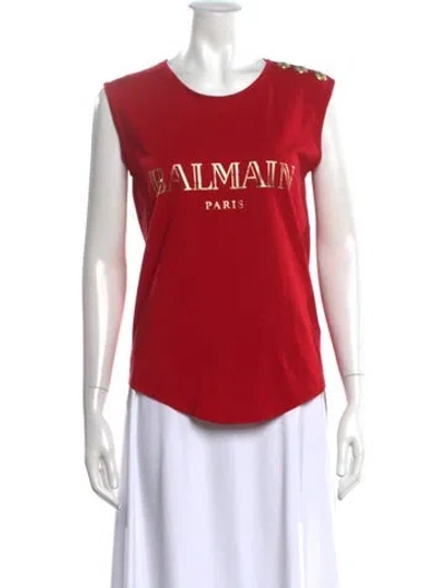 Pre-owned Balmain Graphic Print Crew Neck T-shirt In Red