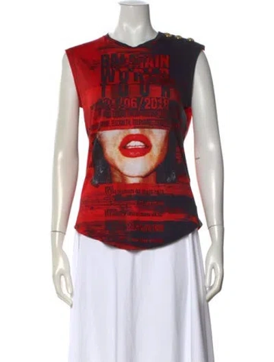 Pre-owned Balmain Graphic Print Crew Neck T-shirt In Red