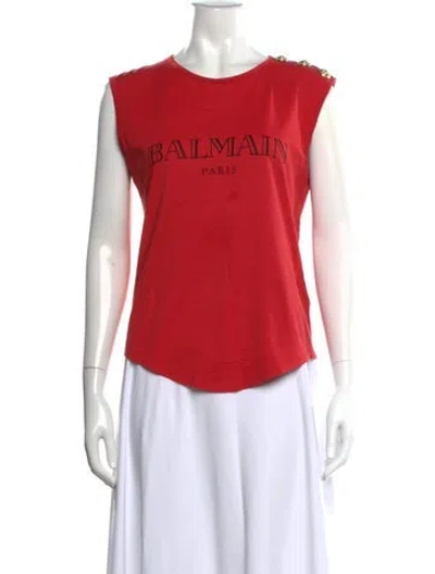 Pre-owned Balmain Graphic Print Crew Neck T-shirt In Red