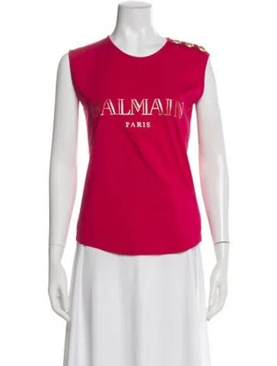 Pre-owned Balmain Graphic Print Crew Neck T-shirt In Red