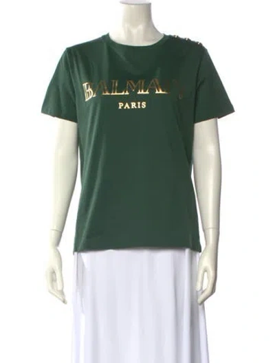 Pre-owned Balmain Graphic Print Crew Neck T-shirt W/ Tags In Green