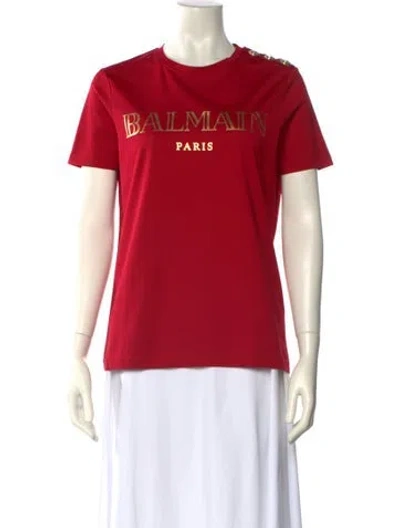 Pre-owned Balmain Graphic Print Crew Neck T-shirt W/ Tags In Red