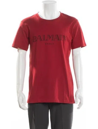 Pre-owned Balmain Graphic Print Crew Neck T-shirt W/ Tags In Red
