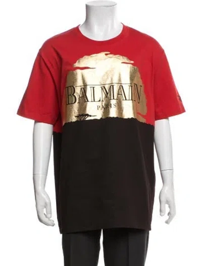 Pre-owned Balmain Graphic Print Crew Neck T-shirt W/ Tags In Red