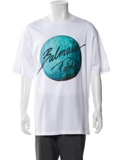 Pre-owned Balmain Graphic Print Crew Neck T-shirt W/ Tags In White