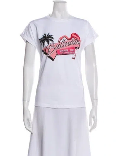 Pre-owned Balmain Graphic Print Crew Neck T-shirt W/ Tags In White