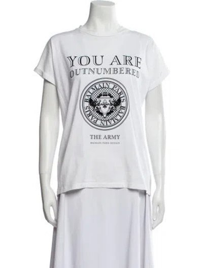 Pre-owned Balmain Graphic Print Crew Neck T-shirt In White