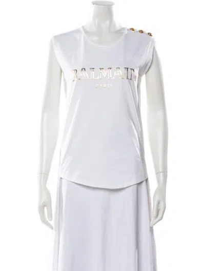 Pre-owned Balmain Graphic Print Crew Neck T-shirt In White