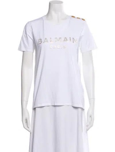 Pre-owned Balmain Graphic Print Crew Neck T-shirt In White
