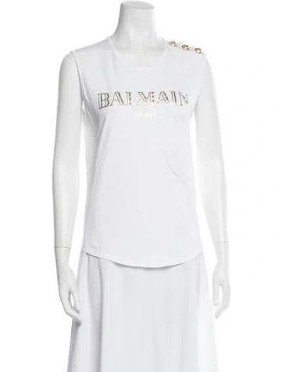 Pre-owned Balmain Graphic Print Crew Neck T-shirt In White