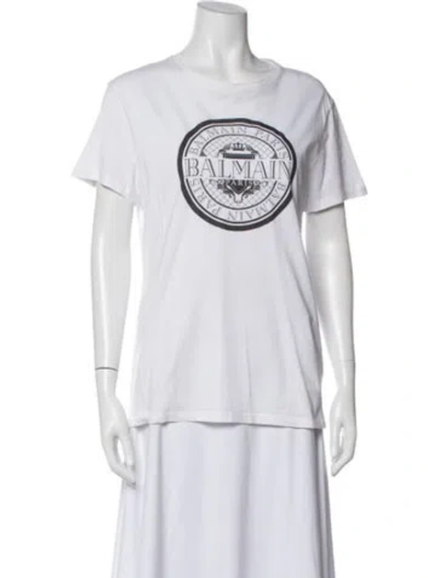 Pre-owned Balmain Graphic Print Crew Neck T-shirt In White