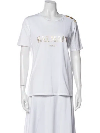 Pre-owned Balmain Graphic Print Crew Neck T-shirt In White