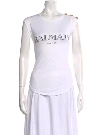 Pre-owned Balmain Graphic Print Crew Neck T-shirt In White