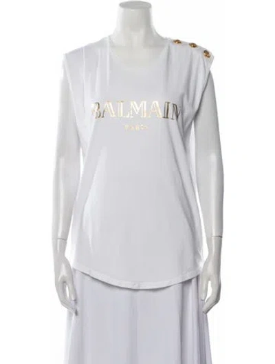Pre-owned Balmain Graphic Print Crew Neck T-shirt In White