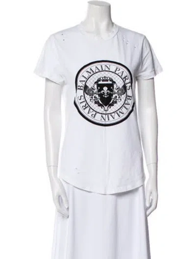 Pre-owned Balmain Graphic Print Crew Neck T-shirt In White