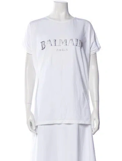 Pre-owned Balmain Graphic Print Crew Neck T-shirt In White