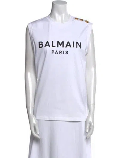 Pre-owned Balmain Graphic Print Crew Neck T-shirt In White