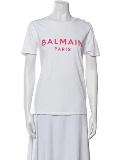 Pre-owned Balmain Graphic Print Crew Neck T-shirt In White
