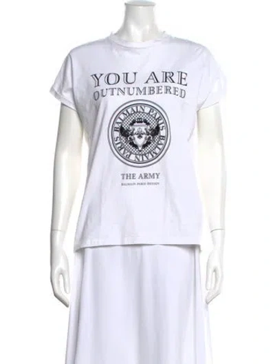 Pre-owned Balmain Graphic Print Crew Neck T-shirt In White