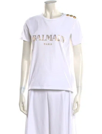 Pre-owned Balmain Graphic Print Crew Neck T-shirt In White
