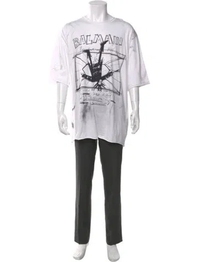 Pre-owned Balmain Graphic Print Crew Neck T-shirt In White
