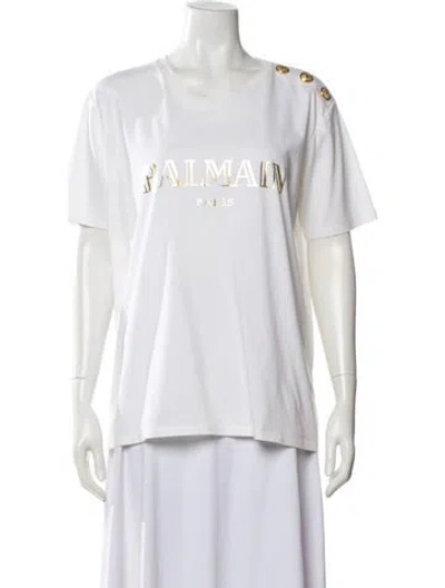 Pre-owned Balmain Graphic Print Crew Neck T-shirt In White