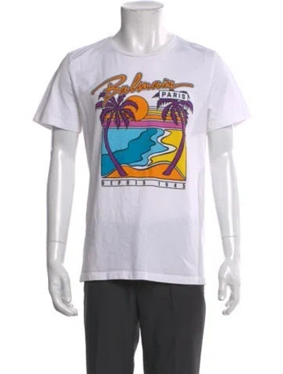 Pre-owned Balmain Graphic Print Crew Neck T-shirt In White