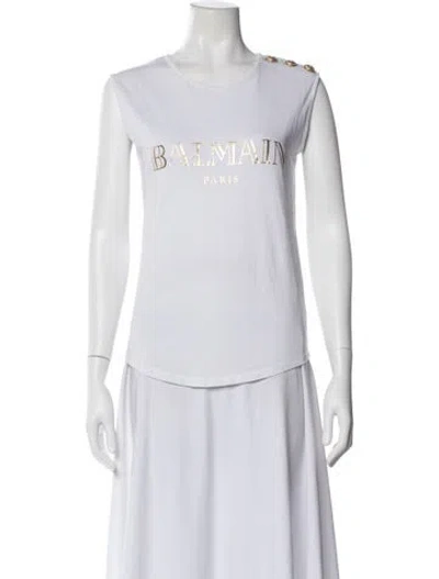 Pre-owned Balmain Graphic Print Crew Neck T-shirt In White