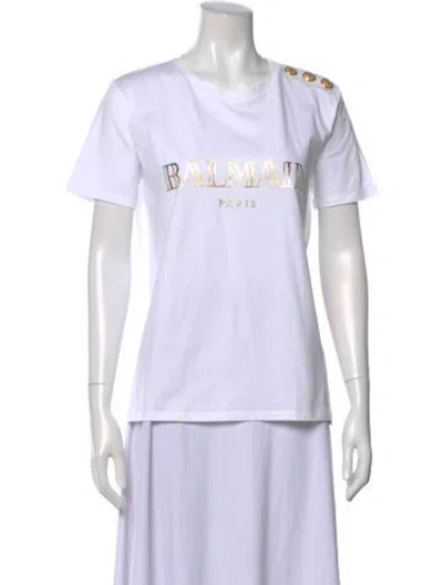 Pre-owned Balmain Graphic Print Crew Neck T-shirt In White