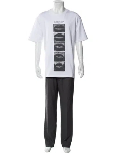 Pre-owned Balmain Graphic Print Crew Neck T-shirt In White