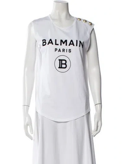 Pre-owned Balmain Graphic Print Crew Neck T-shirt In White