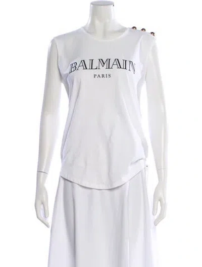 Pre-owned Balmain Graphic Print Crew Neck T-shirt In White