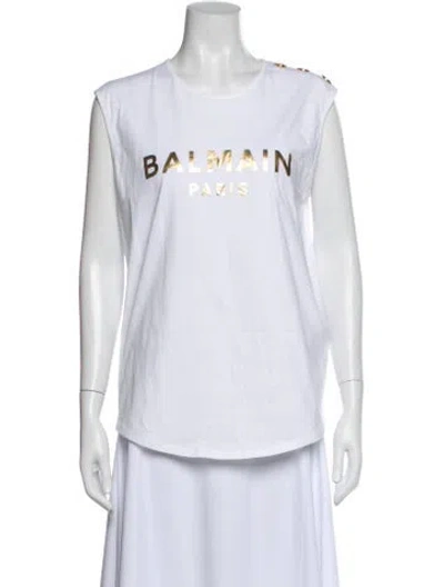 Pre-owned Balmain Graphic Print Crew Neck T-shirt In White
