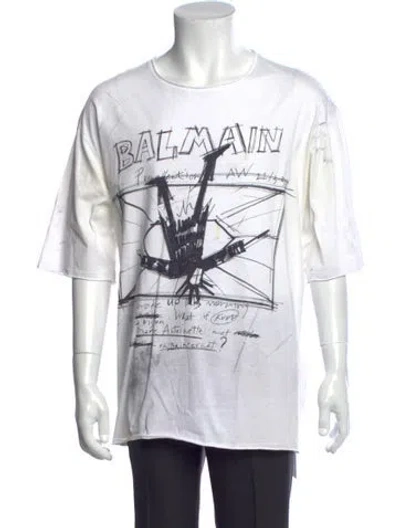 Pre-owned Balmain Graphic Print Crew Neck T-shirt In White