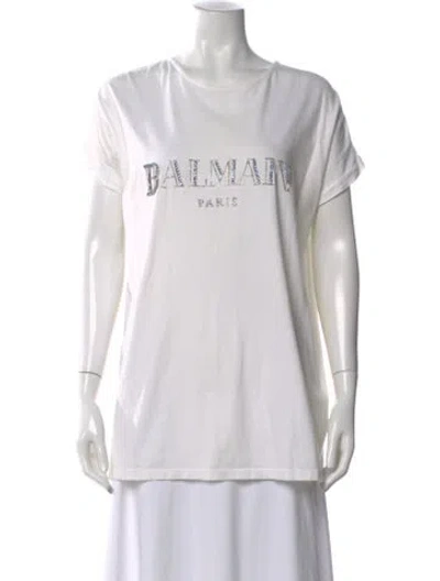 Pre-owned Balmain Graphic Print Crew Neck T-shirt In White