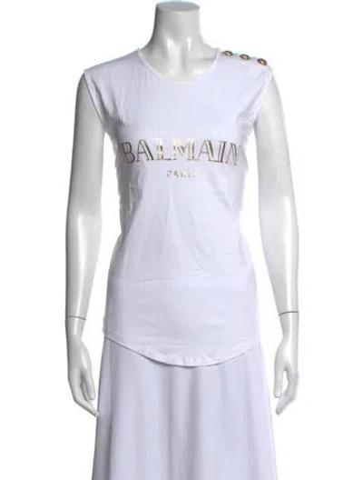 Pre-owned Balmain Graphic Print Crew Neck T-shirt In White