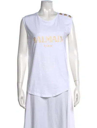 Pre-owned Balmain Graphic Print Crew Neck T-shirt In White