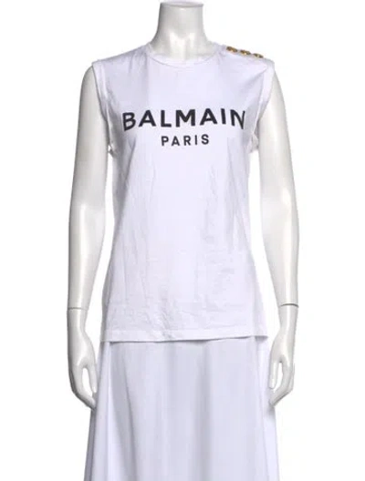 Pre-owned Balmain Graphic Print Crew Neck T-shirt In White