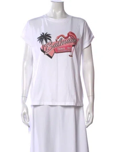 Pre-owned Balmain Graphic Print Crew Neck T-shirt In White