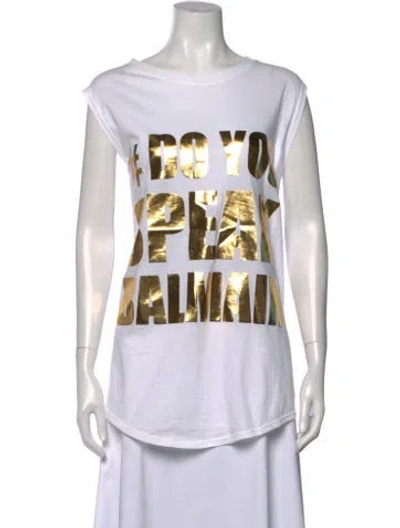 Pre-owned Balmain Graphic Print Crew Neck T-shirt In White