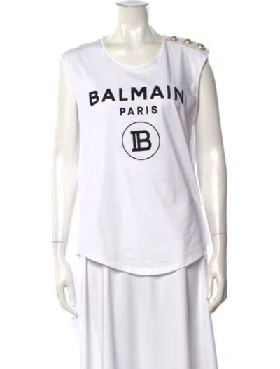 Pre-owned Balmain Graphic Print Crew Neck T-shirt In White