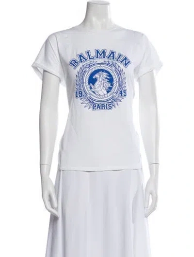 Pre-owned Balmain Graphic Print Crew Neck T-shirt In White