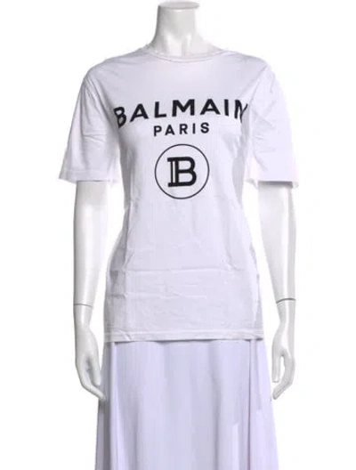 Pre-owned Balmain Graphic Print Crew Neck T-shirt In White