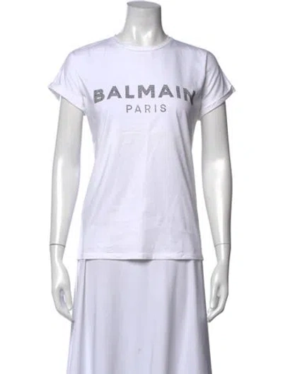 Pre-owned Balmain Graphic Print Crew Neck T-shirt In White