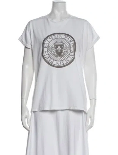 Pre-owned Balmain Graphic Print Crew Neck T-shirt In White