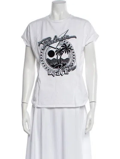 Pre-owned Balmain Graphic Print Crew Neck T-shirt In White