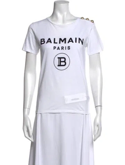 Pre-owned Balmain Graphic Print Crew Neck T-shirt In White